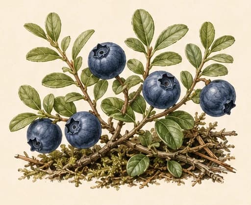 Illustrazione botanica del mirtillo