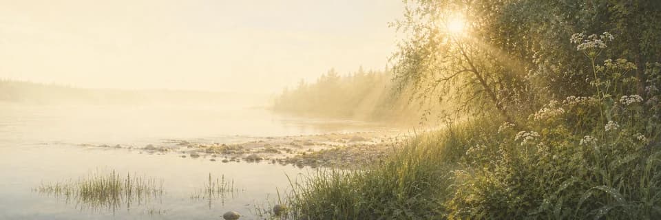 Un fiume nella nebbia del mattino