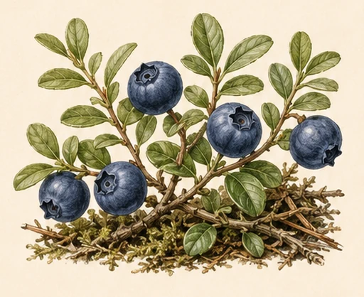 Bilberry — illustrazione botanica