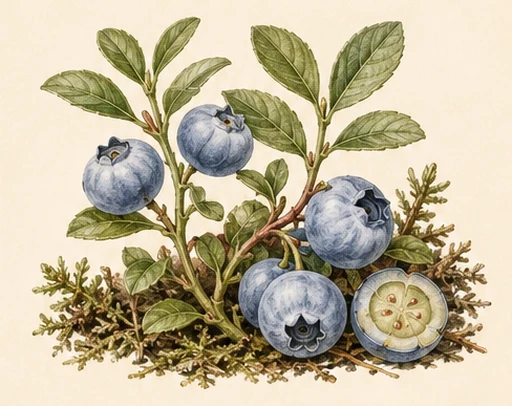 Bog bilberry — illustrazione botanica