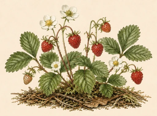 Wild strawberry — illustrazione botanica
