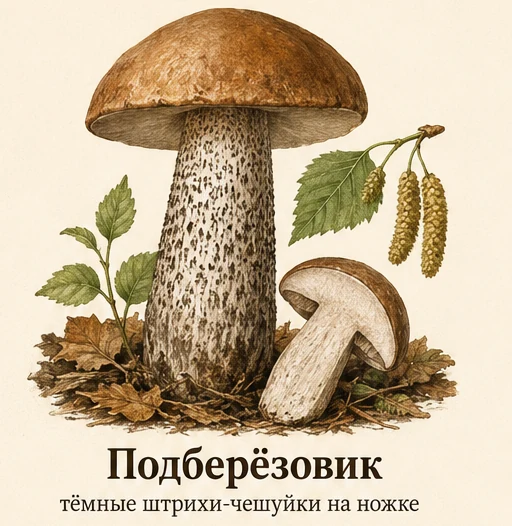 Brown Birch Bolete — illustrazione botanica