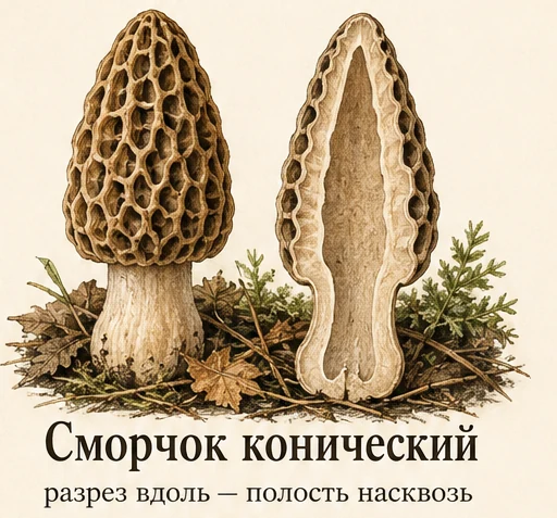 Black Morel — illustrazione botanica