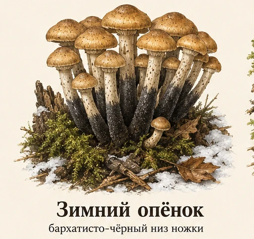 Velvet Shank — illustrazione botanica